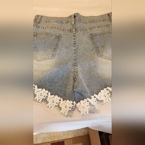 Lee Light Blue Denim Shorts with White Lace Trim